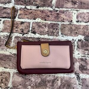 Nanette Lepore Wristlet Clutch Wallet Pink Burgundy Tan Logo Convertible